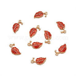 合金エナメルチャーム  葉  ゴールドカラー  レッドオレンジ  19.5x9.5x2.2mm  穴：1.5mm&nbsp;ENAM-TAC0001-01A
