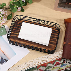 木と鉄の卓上ティッシュ収納ホルダー  長方形  ココナッツブラウン  250x160x55.5mm&nbsp;AJEW-WH0410-106