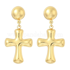 女性用304ステンレススチールダングルスタッドピアス  クロス  ゴールドカラー  40x20mm&nbsp;EJEW-A125-43G