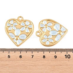304ステンレススチールエナメルペンダント  花柄のハートチャーム  イオンプレーティング（ip）  18KGP本金メッキ  淡いターコイズ  28.5x25.5x2.5mm  穴：2.5mm&nbsp;STAS-G398-18G-04