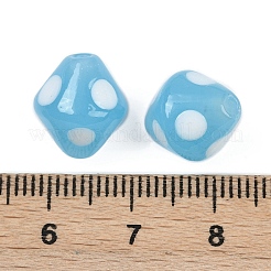 手作りランプワークビーズ  水玉模様の双円錐  ディープスカイブルー  12.5~13x11mm  穴：1.8mm&nbsp;LAMP-H069-02E