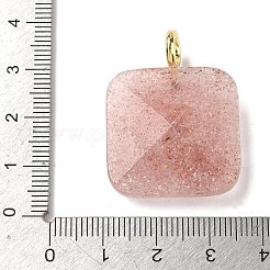 ナチュラルミックスジェムストーンファセットペンダント  真鍮パヴェキュービックジルコニアの金具が付いたスクエアチャーム  ゴールドカラー  染めと未染色の混合  33.5~35x25.5x8~8.5mm  穴：4mm&nbsp;G-C274-03