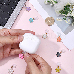 8 個のプラスチックモバイル防塵プラグ  花  合金エナメルペンダント付き  ゴールドカラー  ミックスカラー  28mm&nbsp;HJEW-SC00191