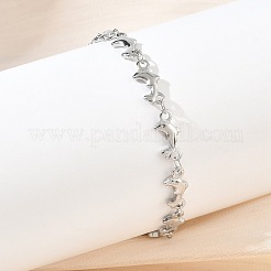 女性用304ステンレススチール製イルカリンクチェーンブレスレット  ステンレス鋼色  6.30インチ（16cm）&nbsp;BJEW-G790-02P