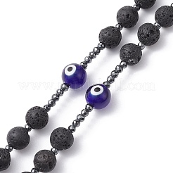 Natural Lava Rock & Synthetic Hematite Rosary Bead Necklaces&nbsp;NJEW-JN04460