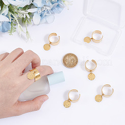 304ステンレススチールオープンカフ指輪  304ステンレススチールのフラットラウンドペンダント付き  18KGP本金メッキ  usサイズ7（17.3mm）&nbsp;RJEW-UN00010