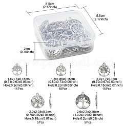 50pcs5スタイルチベットスタイルアロイペンダント  命の木とフラットラウンド  アンティークシルバー  18~23.5x16~20x1.5~3mm  穴：1.8~2mm&nbsp;TIBE-YW0001-35