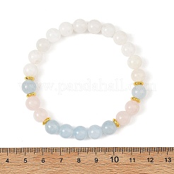 8MM Round Natural Rainbow Moonstone & Dyed White Jade & Madagascar Rose Quartz Beaded Stretch Bracelets&nbsp;BJEW-JB14489