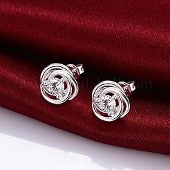完璧なデザインの平皿真鍮キュービックジルコニアスタッドピアス  銀  11x11mm&nbsp;EJEW-BB04617