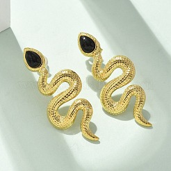 304ステンレススチールスタッドピアス  エナメル  ヘビ  18KGP本金メッキ  37.5x16mm&nbsp;EJEW-C137-05C-G