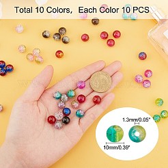 ラウンド透明クラックルガラスビーズ  ミックスカラー  10mm  穴：1.3mm  約100~105個/箱&nbsp;CCG-X0006-10mm-B