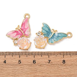 合金エナメルチャーム  樹脂＆ラインストーン付き  花のチャームが付いた蝶  ゴールドカラー  ミックスカラー  27~27.5x18.5~19.5x5.5~6mm  穴：2.5mm&nbsp;FIND-Z122-01G
