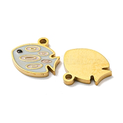 304ステンレススチールエナメルチャーム  魚のチャーム  14KGP本金メッキ  9x9.5x1mm  穴：1.2mm&nbsp;STAS-L022-166G