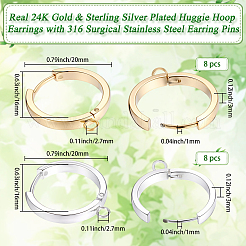 16Pcs 2 Colors 201 Stainless Steel Huggie Hoop Earrings Findings&nbsp;STAS-BBC0008-39E