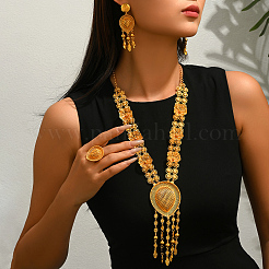 Vintage Alloy Hollow Teardrop Tassel Earrings & Necklaces & Rings Set for Wwomen&nbsp;YJ4810