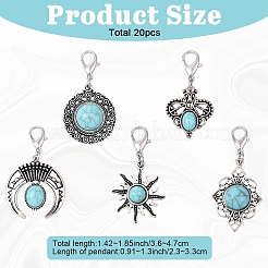 20Pcs 5 Style Alloy Pave Imitation Turquoise Pendant Decorations&nbsp;HJEW-YW00195