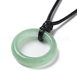 Natural Green Aventurine Ring Pendant Necklace with Waxed Cords&nbsp;NJEW-R262-01B-09