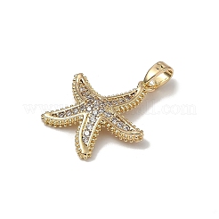 真鍮マイクロパヴェクリアキュービックジルコニアペンダント  ヒトデ  ゴールドカラー  透明  20x19x4mm  穴：5x2mm&nbsp;KK-B138-05G