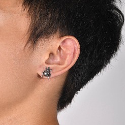 304ステンレススチールスタッドピアス  バーベル軟骨ピアス  アンティークシルバー  ビートル  16x12mm&nbsp;LS-EJEW-K260-03B-AS