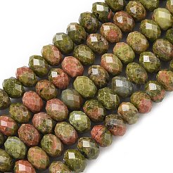 天然石ユナカイトビーズ連売り  多面カット  ロンデル  5.5~6.5x4.5mm  穴：1mm  約91~94個/連  15.35''（39cm）〜15.43''（39.2cm）&nbsp;G-D344-A02