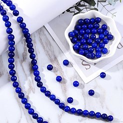 DIYジュエリーブレスレット作りキット  3連売り8mm染めの丸い天然白翡翠ビーズと平らな弾性糸  ミディアムブルー  8mm  穴：1mm  約49個/連  15.16''（38.5センチメートル）  1連 /セット&nbsp;DIY-SZ0003-69A