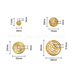40本4サイズ鉄線ペンダント  スパイラルビーズケージペンダント  ラウンド  ゴールドカラー  11x9mm  穴：3mm  10pcs /サイズ&nbsp;IFIN-CJ0001-40G