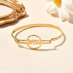 201ステンレススチール製フラットラウンドリンクバングル（女性用）  18KGP本金メッキ  単語、私はあなたを愛して  1/8インチ（0.4cm）  内径：2インチ（5.1cm）x2-5/8インチ（6.6cm）&nbsp;LS-BJEW-R014-01G-04