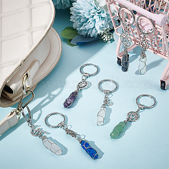 7Pcs 7 Styles Bullet Gemstone Wire Wrapped Keychain&nbsp;KEYC-NB0001-49