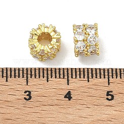 真鍮マイクロペーブクリアキュービックジルコニアビーズ  コラム  長持ちメッキ  ラックめっき  ゴールドカラー  8x6mm  穴：3mm&nbsp;KK-G557-41G