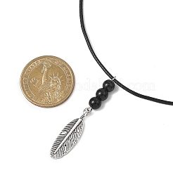 Alloy Feather Pendant Black Waxed Polyester Cord Long Necklaces&nbsp;NJEW-JN05638