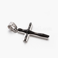 ファッション メンズ バイカラー 201 ステンレス クロス ペンダント  ガンメタ色  31x20x4.5mm  穴：5x6.5mm&nbsp;STAS-F010-70