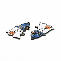 メッキ合金エナメルチャームラック  カドミウムフリー＆ニッケルフリー＆鉛フリー  ハロウィンモチーフ  帽子とカボチャ柄のチャームを持ったおばけ  電気泳動黒  藤紫色  25.5x17x1mm  穴：1.4mm&nbsp;FIND-G054-14EB-01