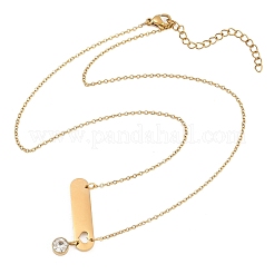 304 Stainless Steel Crystal Rhinestone Long Oval with Flat Round Pendant Necklaces&nbsp;NJEW-H093-08G
