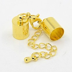 鉄アジャスターチェーン  ロブスタークロウクラスプとブラスコードエンド付き  ゴールドカラー  42x10mm  穴：9.5mm  コー​​ド終了：14x10mm  穴：9.5mm&nbsp;KK-K002-9.5mm-G