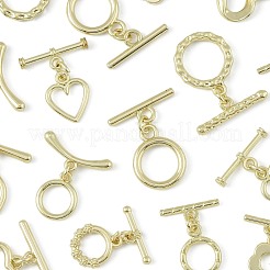 20種類のスタイルの合金トグル留め具12個  カドミウムフリー＆鉛フリー  ラックめっき  混合図形  ゴールドカラー  ハート：14.5x11.5x1.5mm  穴：1.8mm  バー：6x18.5x3mm  穴：1.8mm&nbsp;FIND-FS0004-53G