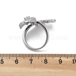 女性用真鍮マイクロパヴェクリアキュービックジルコニアオープンカフリング  スター  プラチナ  22mm  内径：16mm&nbsp;RJEW-S402-06P