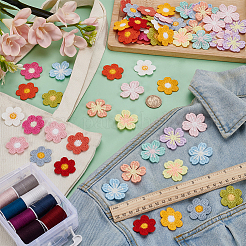 75個 15色の花のポリエステル装飾アクセサリー  DIY服用  バッグ  パンツ  靴の装飾  ミックスカラー  28~40x1.5~3mm  5個/カラー&nbsp;DIY-FG0008-01