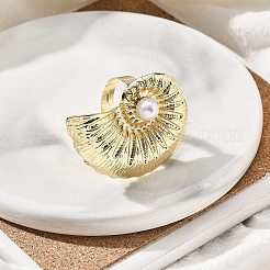 女性用コンク合金調節可能リング  プラスチック模造真珠付き  ライトゴールド  usサイズ8 1/2(18.5mm)&nbsp;LS-RJEW-B108-03KCG