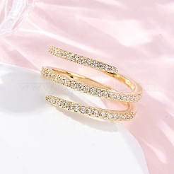 女性用真鍮マイクロパヴェクリアキュービックジルコニアオープンカフリング  スプリングの形  ゴールドカラー  11mm  内径：usサイズ7 3/4（17.9mm）&nbsp;RJEW-S624-04G