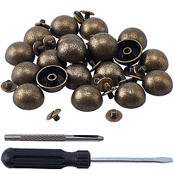 合金スタッドリベット20袋  ネジ式  半円  鉄製マイナスドライバー1本  1 pc 革ツール  アンティークブロンズ  15x8mm&nbsp;FIND-CL0002-03AB