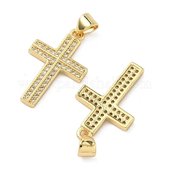 真鍮製マイクロパヴェキュービックジルコニアペンダント  クロスチャーム  16KGP本金メッキ  24x15x2mm  穴：4x3.5mm&nbsp;KK-A282-02A-G