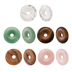 5Pcs 5 Style Natural Rose Quartz & Tiger Eye & Howlite & Picture Jasper & Green Aventurine Pendants&nbsp;G-FW0001-08