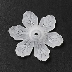 透明なアクリルビーズキャップ  6花びら  艶消し  花  ホワイト  27x24x5mm  穴：1.6mm  約666個/500g&nbsp;MACR-J122-04