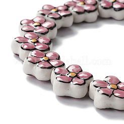 手作り磁器の花のビーズ連売り  手描きの陶器ビーズ  ピンク  16.5~17x17~17.5x7.5~7.8mm  穴：1.6~1.8mm  約20個/連  12.56~12.68インチ（31.9~32.2cm）&nbsp;PORC-F003-01F