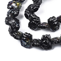 メッキガラスビーズ連売り  半分メッキ  ハスの花  黒メッキ  10.5x14x6~7mm  穴：1mm  約65個/連  24.02インチ〜24.41インチ（61~62cm）&nbsp;EGLA-S188-24-C01