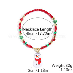 Christmas Theme Alloy Enamel Pendant Acrylic Beaded Necklaces with Alloy OT Clasps&nbsp;FS-WG72DBE-04