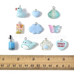 樹脂ペンダント1袋  プラチナメッキ鉄ループ付き  混合図形  ミックスカラー  14.5~23.5x10~24.5x4~19mm  穴：1.8~2mm  約10個/袋&nbsp;RESI-FS0002-22