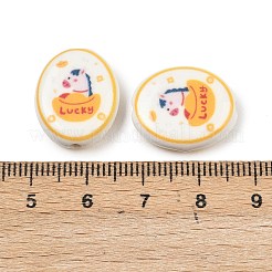 印刷された手作りの磁器のビーズ  オーバル  馬  19~20x15~17x6mm  穴：2mm&nbsp;PORC-B009-01A