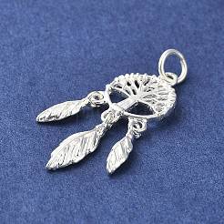 925スターリングシルバーペンダント  羽飾りのついた木  s925スタンプあり  アンティークシルバー  25x10x2mm  穴：3mm&nbsp;LS-STER-P057-05S
