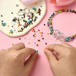 DIYアンクレット作成キット  心臓合金リンクリングとスペーサービーズを含む  ガラスシードと合成ターコイズビーズ  アイアン製スペーサービーズ  ミックスカラー  31x19mm  3pc&nbsp;DIY-YW0007-92